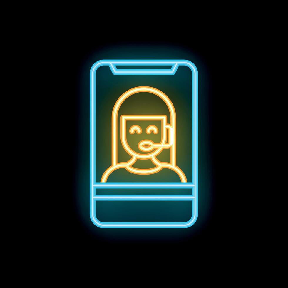 Neon sign of customer service representative on smartphone screen vector