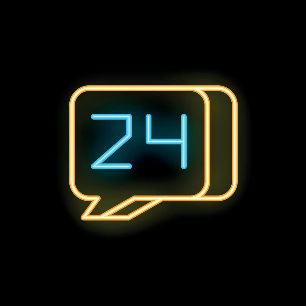Neon sign showing number twenty four on black background vector