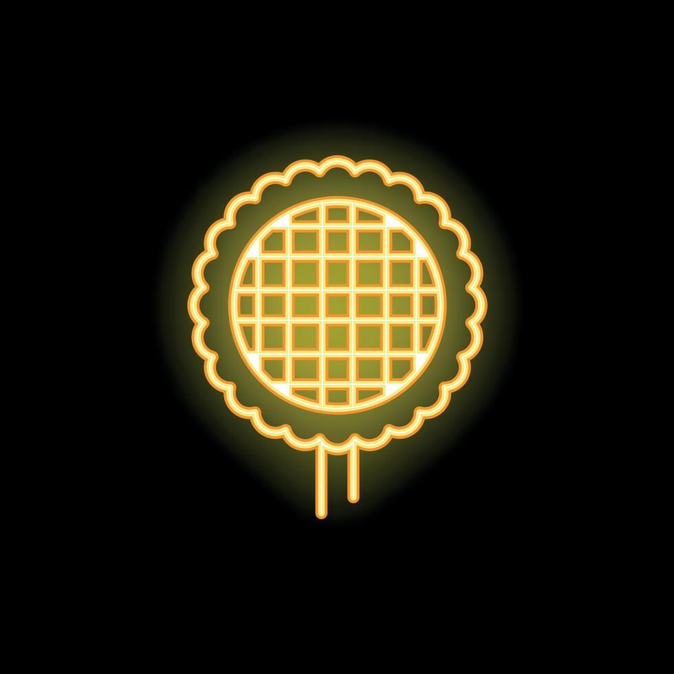 Neon sign showing a waffle on a stick on black background vector