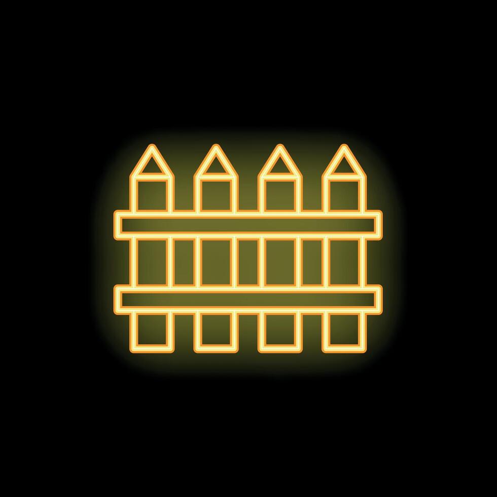 Glowing neon icon of a wooden fence for security and safety vector