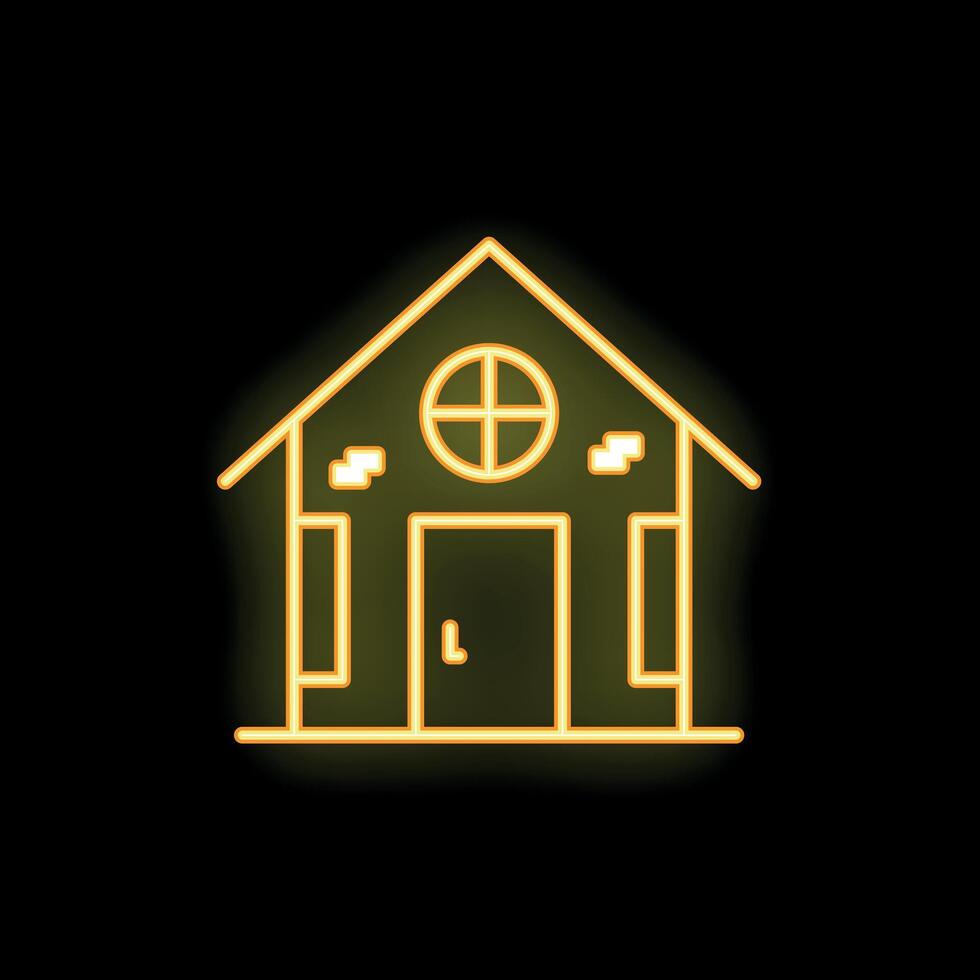 Glowing neon icon of a family home with a round window vector