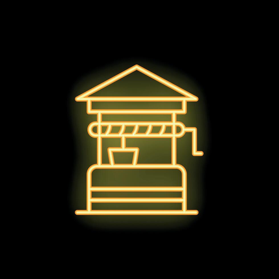 Yellow glowing neon icon of a wishing well on a black background vector