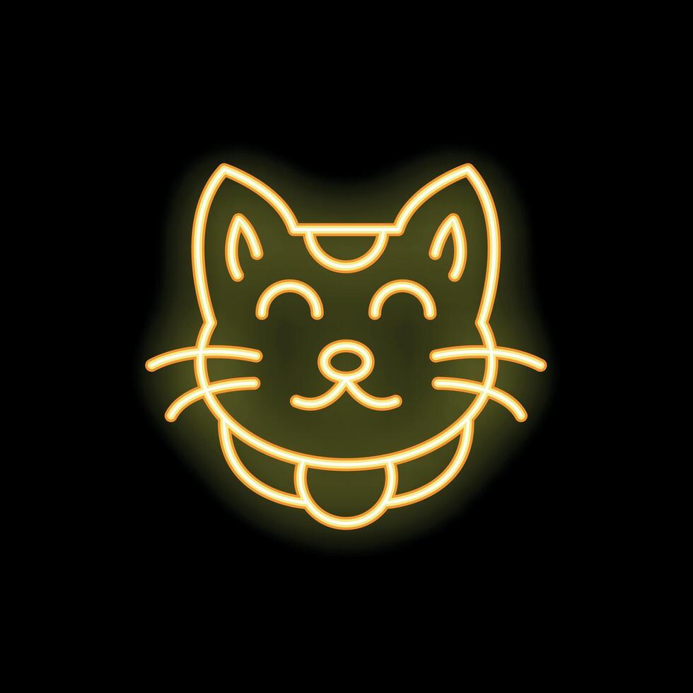 Neon cat face with collar glowing on black background vector