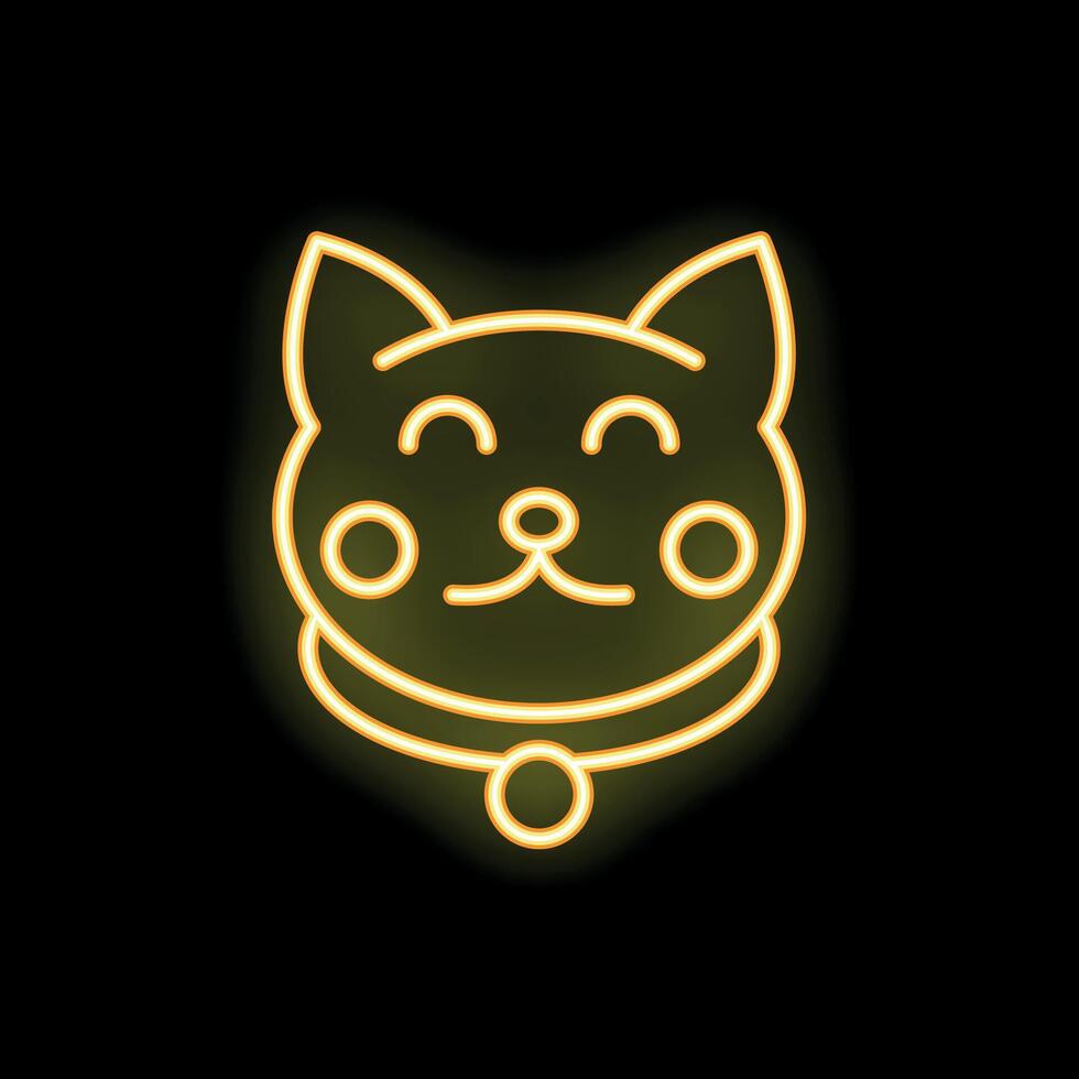 Neon yellow cat face with collar on black background vector