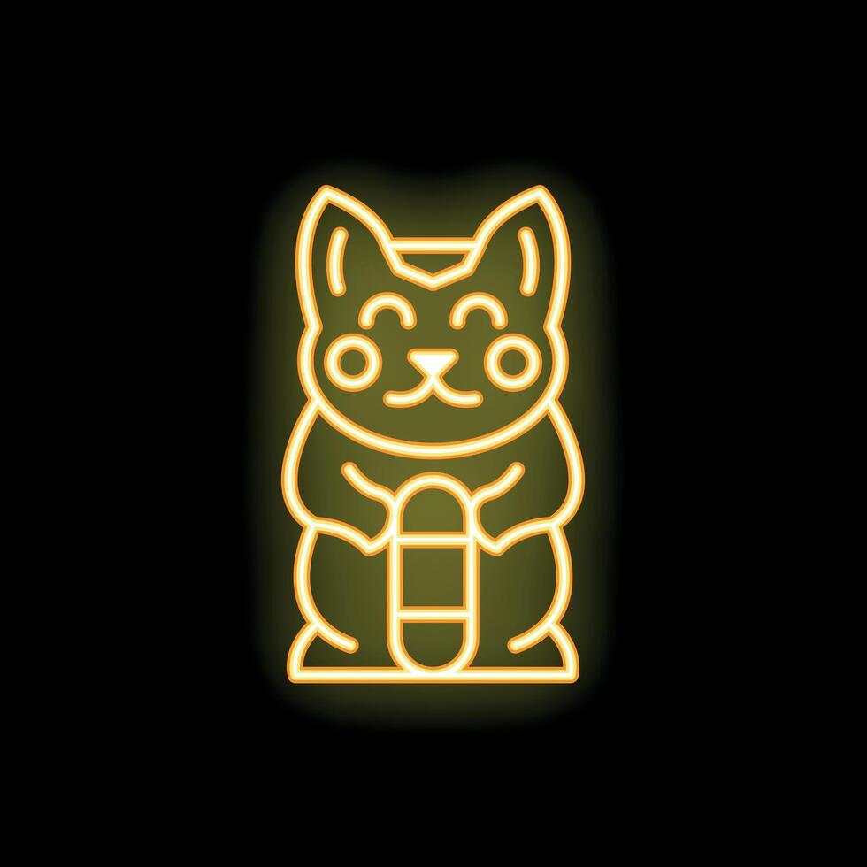 Neon icon of japanese maneki neko holding a koban coin vector