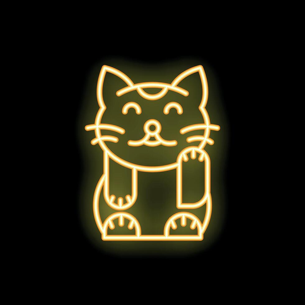 Neon maneki neko beckoning for fortune and prosperity vector