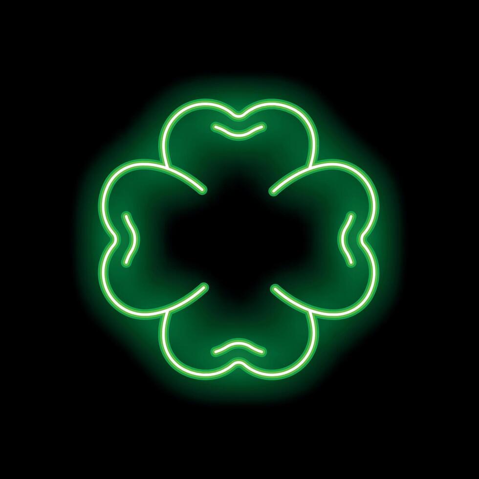 Neon green shamrock glowing on black background vector