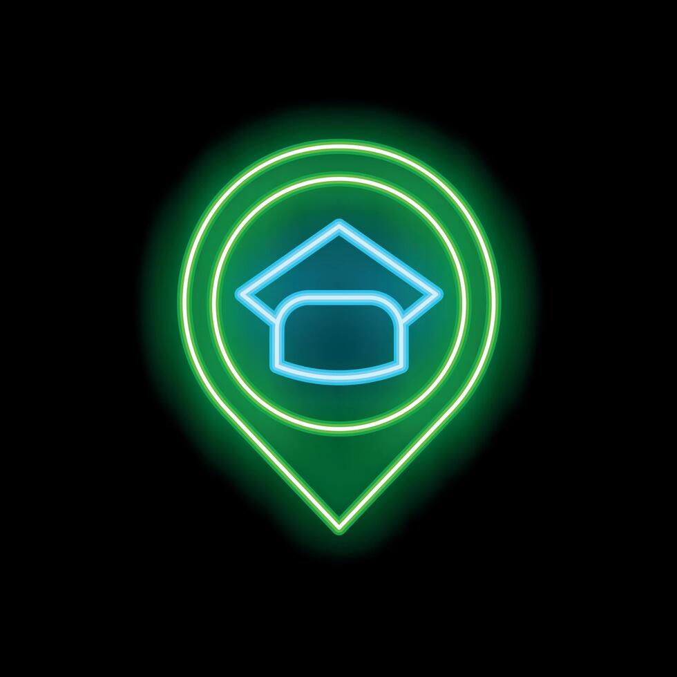 Glowing neon green icon showing location of graduation cap vector