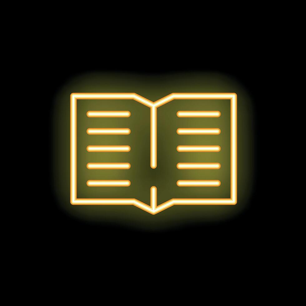 Neon open book glowing on black background vector