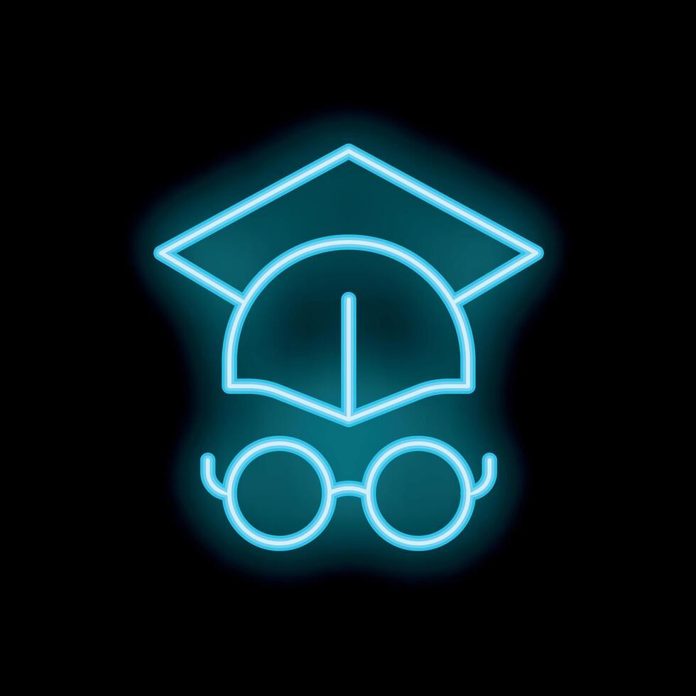 Neon sign representing graduation with mortarboard and eyeglasses on black background vector