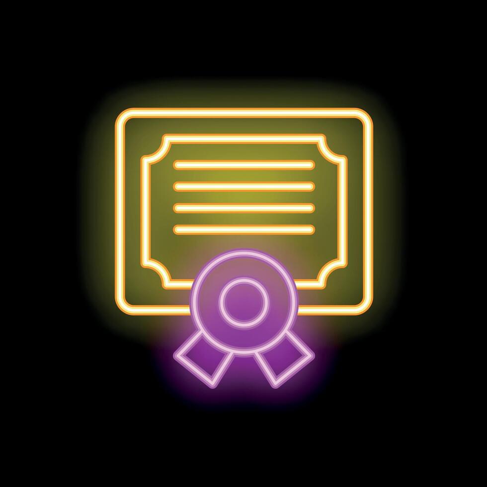 Neon sign representing a diploma with a ribbon on a black background vector