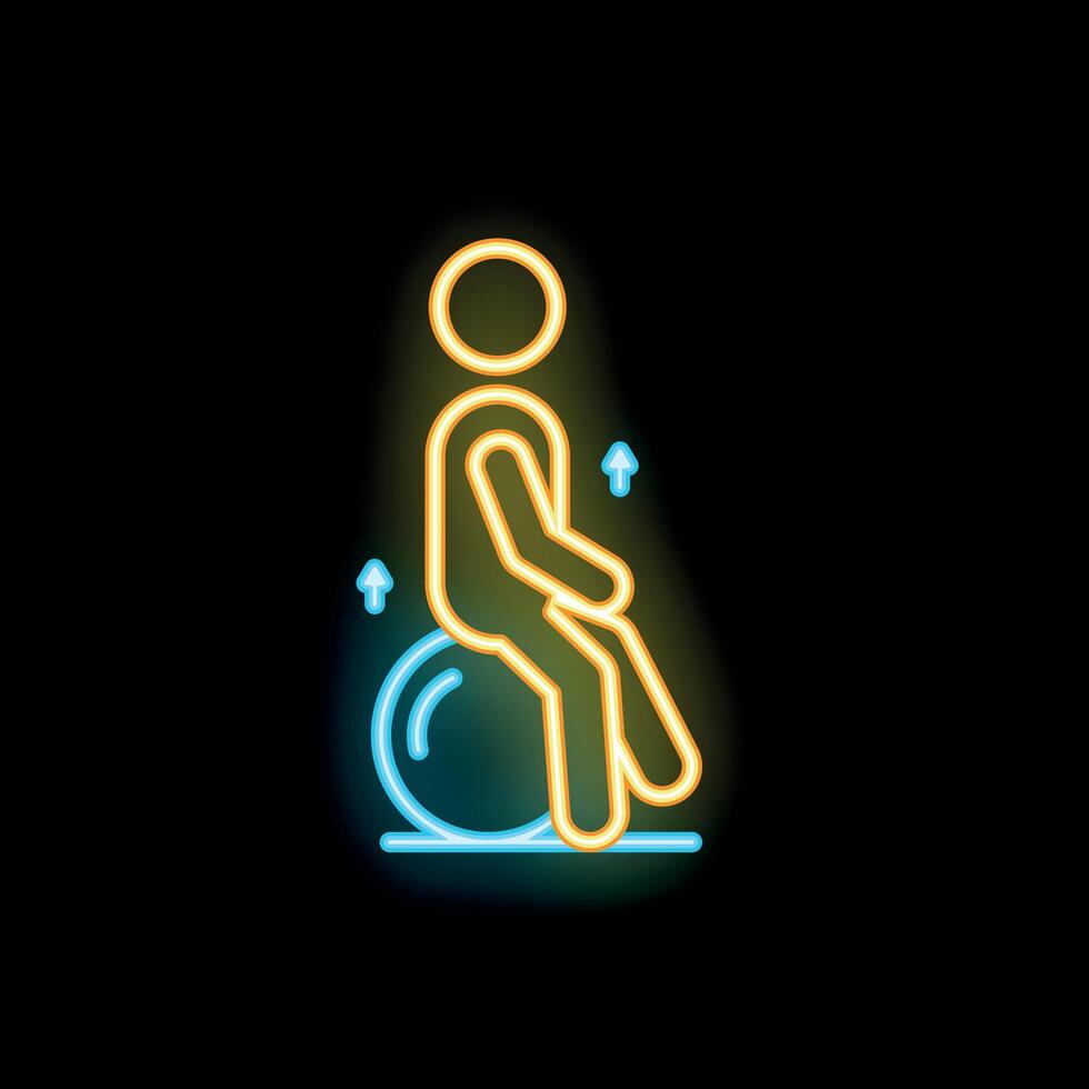 Neon sign of physiotherapist using fitness ball with patient for rehabilitation vector