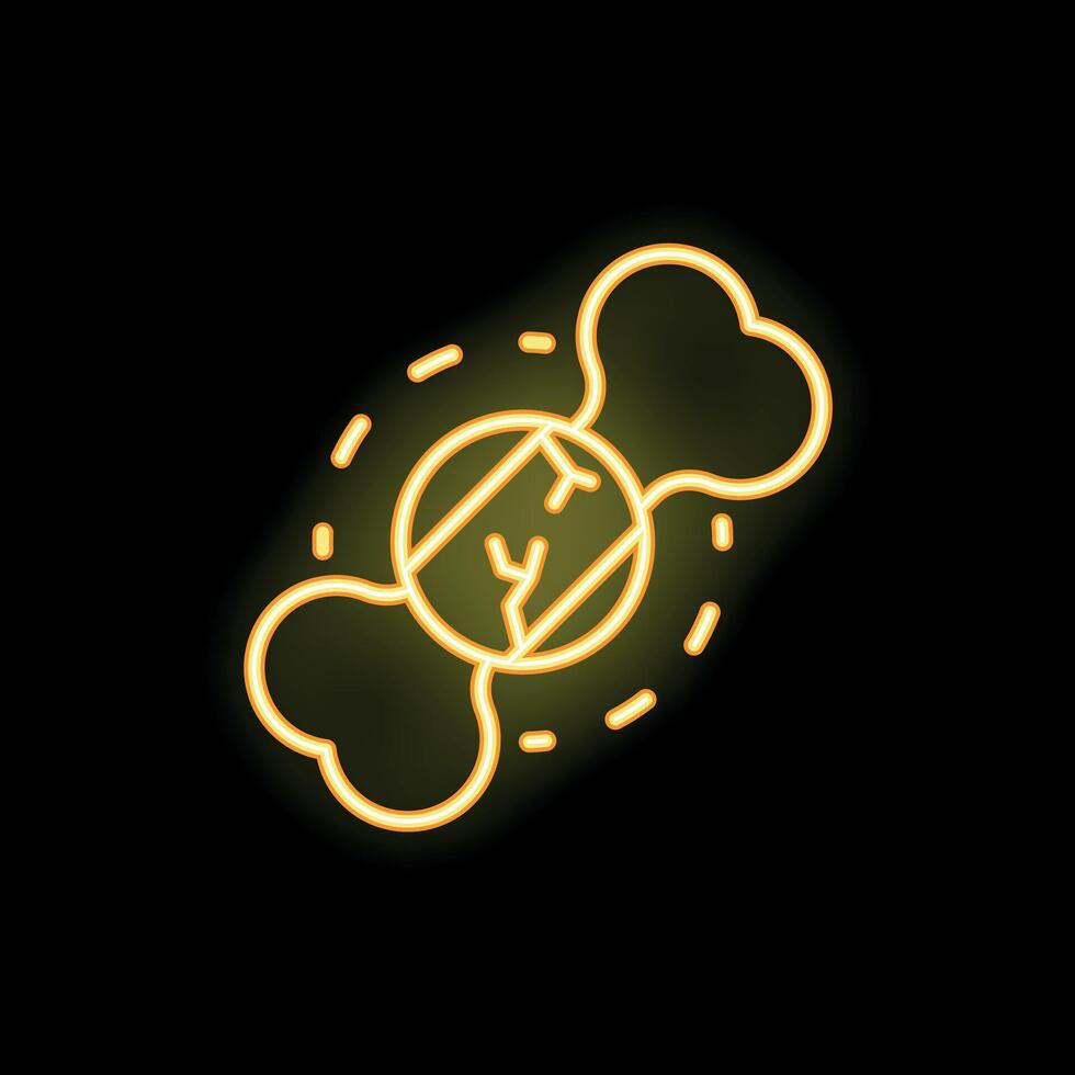 Yellow neon icon of a dog chewing and playing with a ball toy for canine training vector