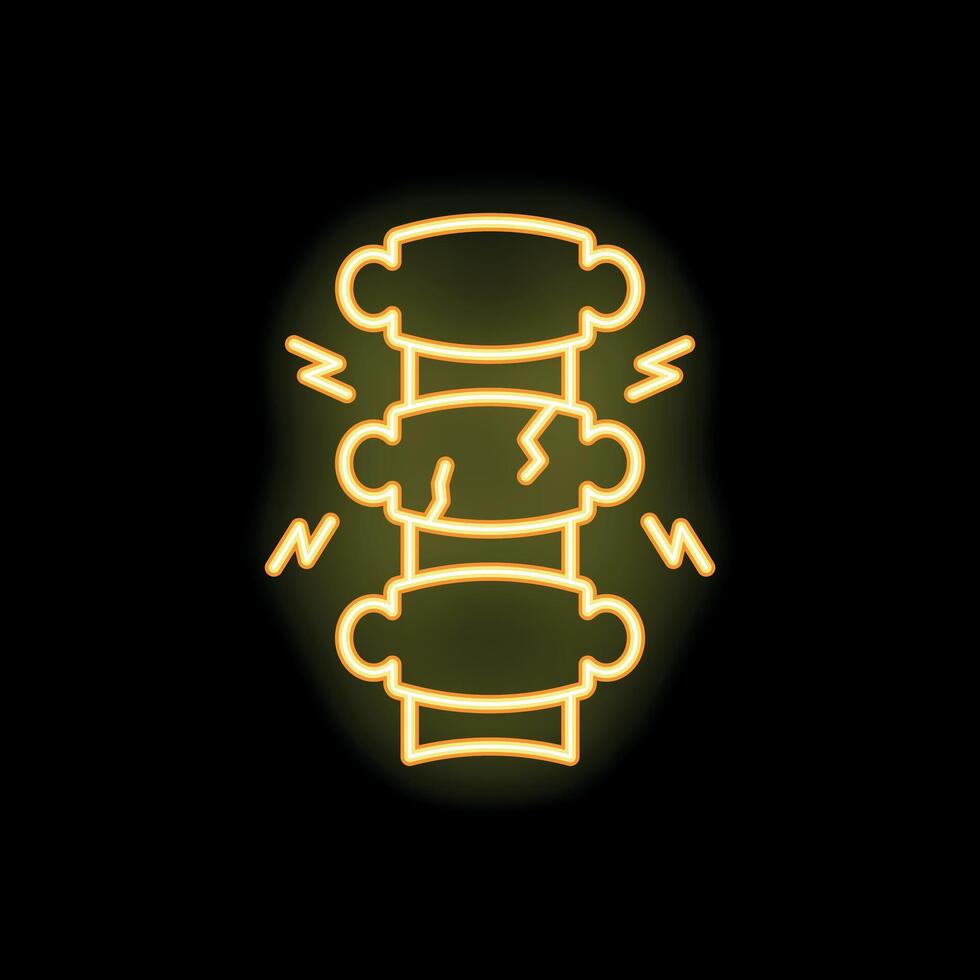 Neon style icon of broken spine showing spinal injury vector