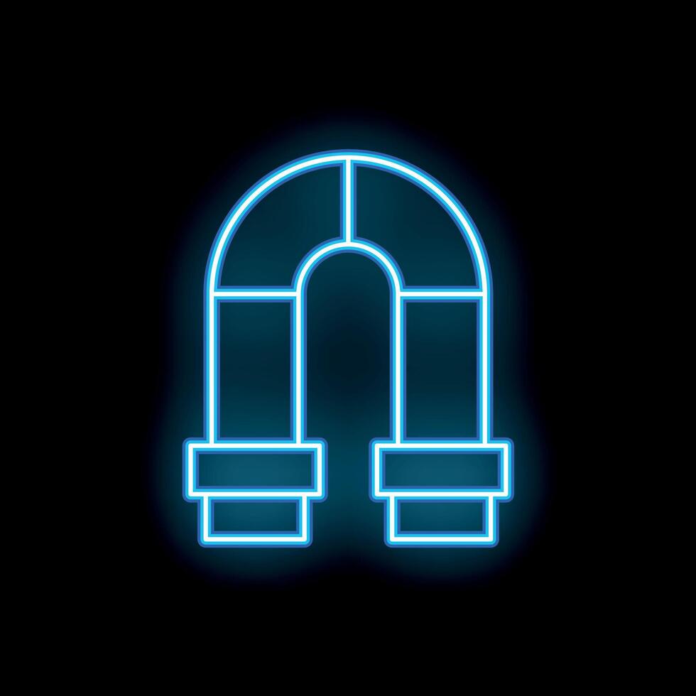 Blue glowing neon line magnet icon isolated on black background vector