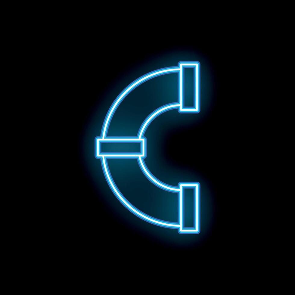 Neon blue curved pipe with flanges on a black background vector
