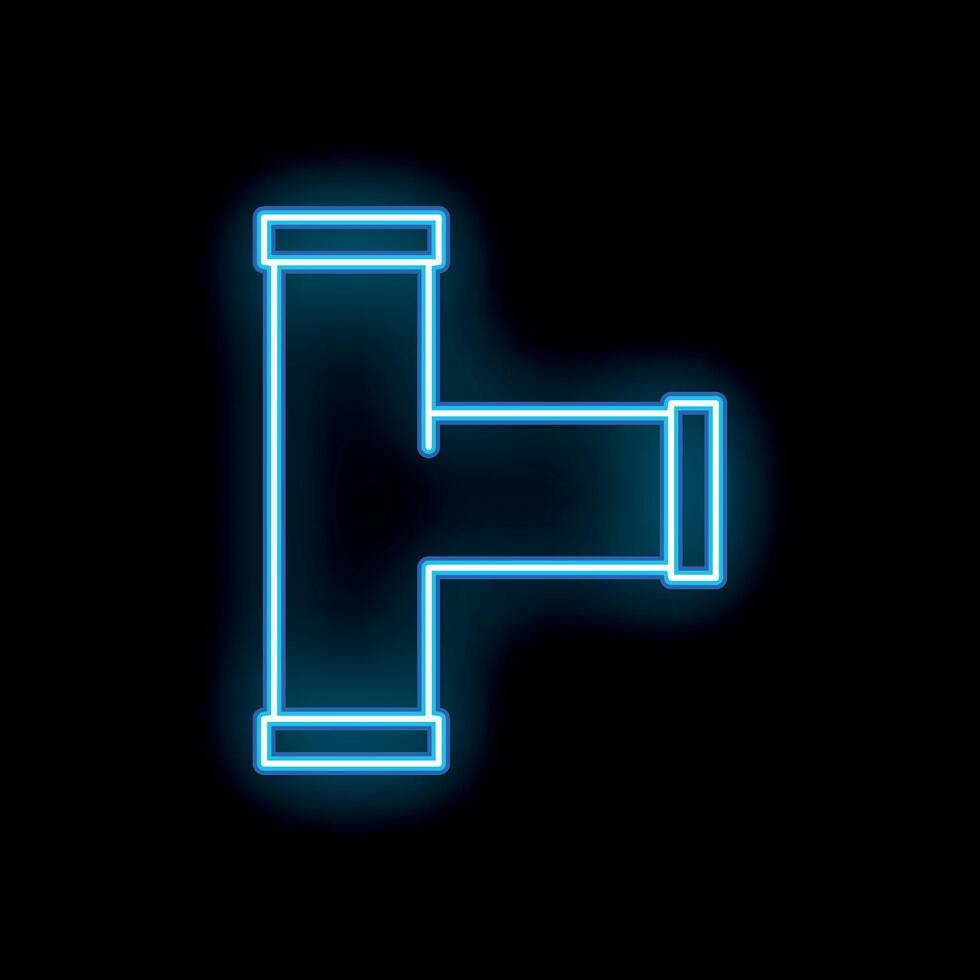 Blue neon icon of a pipe fitting glowing on a black background vector