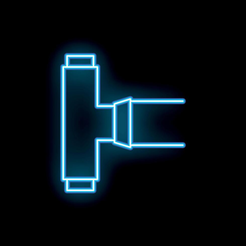 Blue neon icon of a water pipe fitting glowing on black background vector