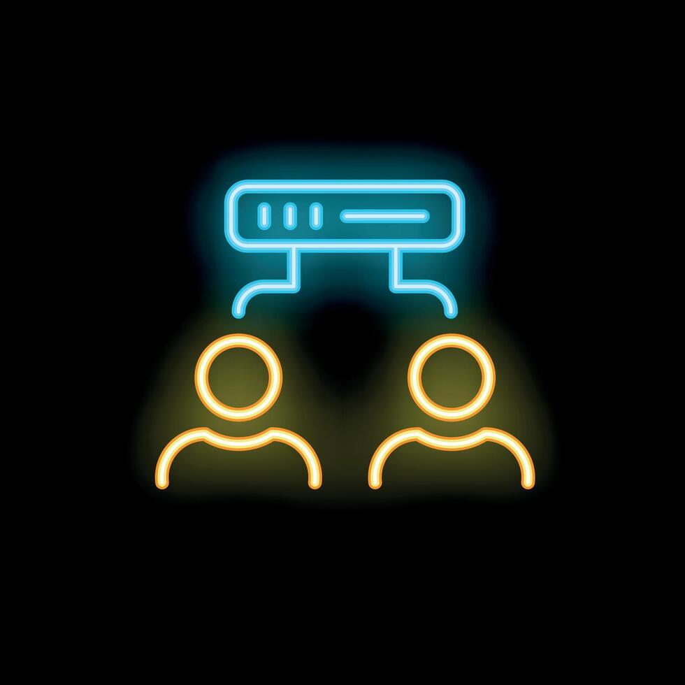 Neon icon of two people sharing data server vector