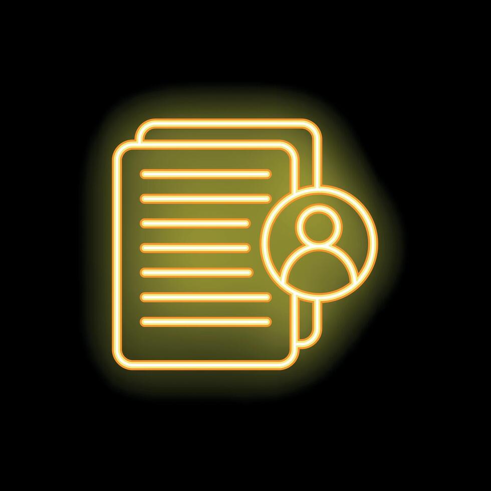 Neon icon showing documents with user profile symbol vector