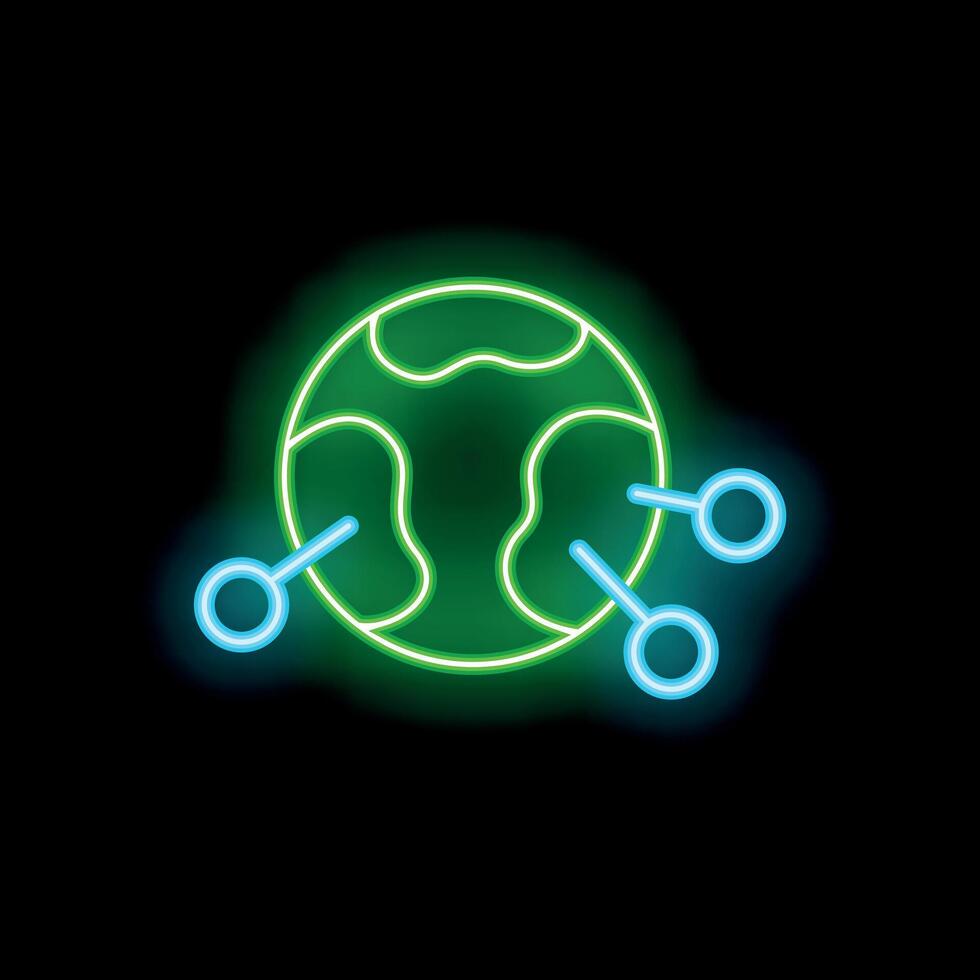 Neon sign representing global network connecting world with lines and circles vector
