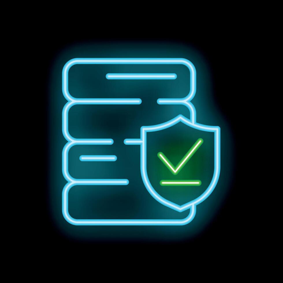 Neon icon of data protection with shield and check mark vector