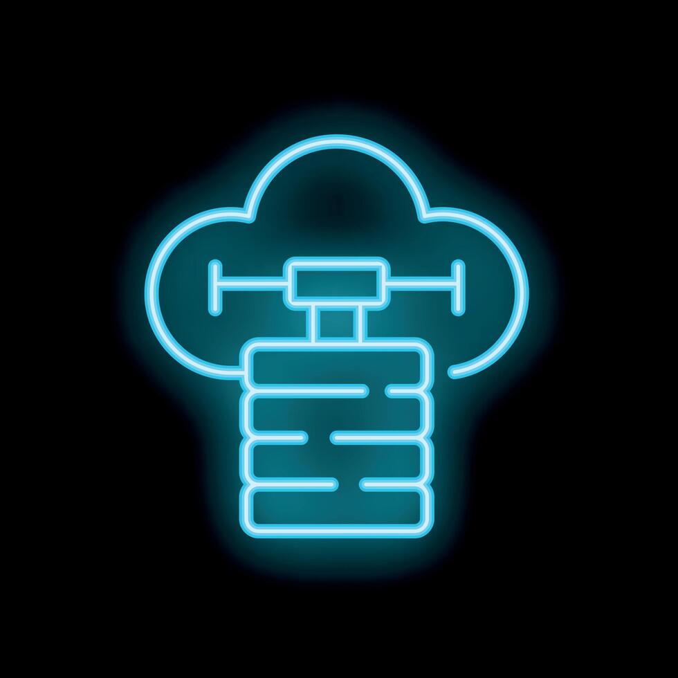 Neon blue cloud database icon representing cloud computing and storage vector