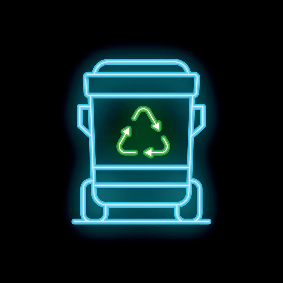 Neon trash bin sign displaying recycling symbol for eco conscious waste management vector