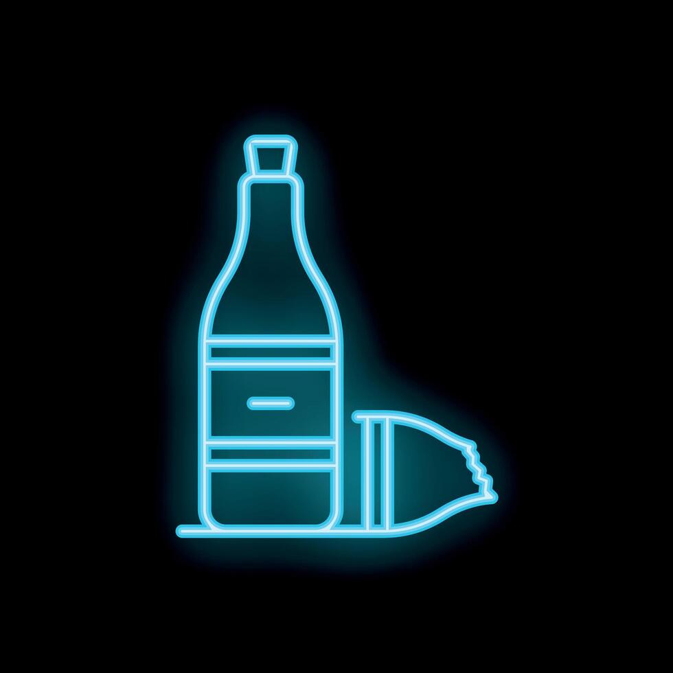 Neon sign showing bottle and crumpled paper on black background vector