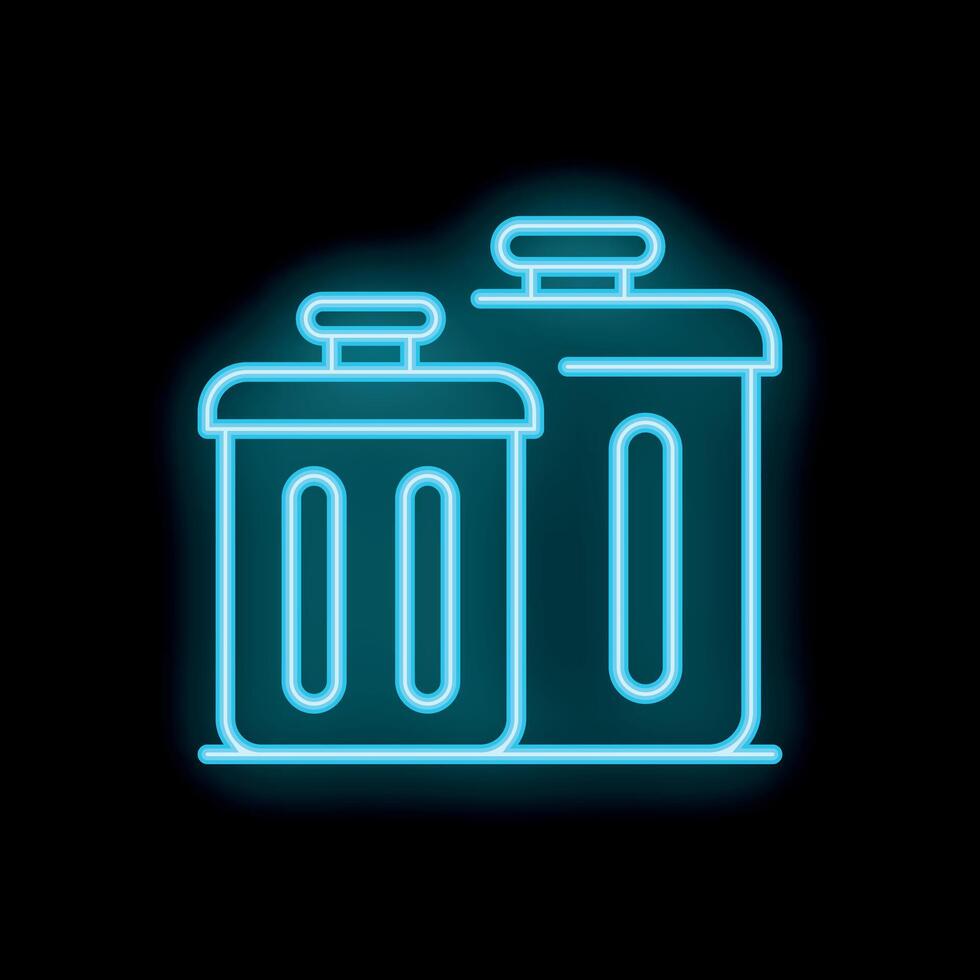Blue neon sign of a trash bin glowing on a black background vector