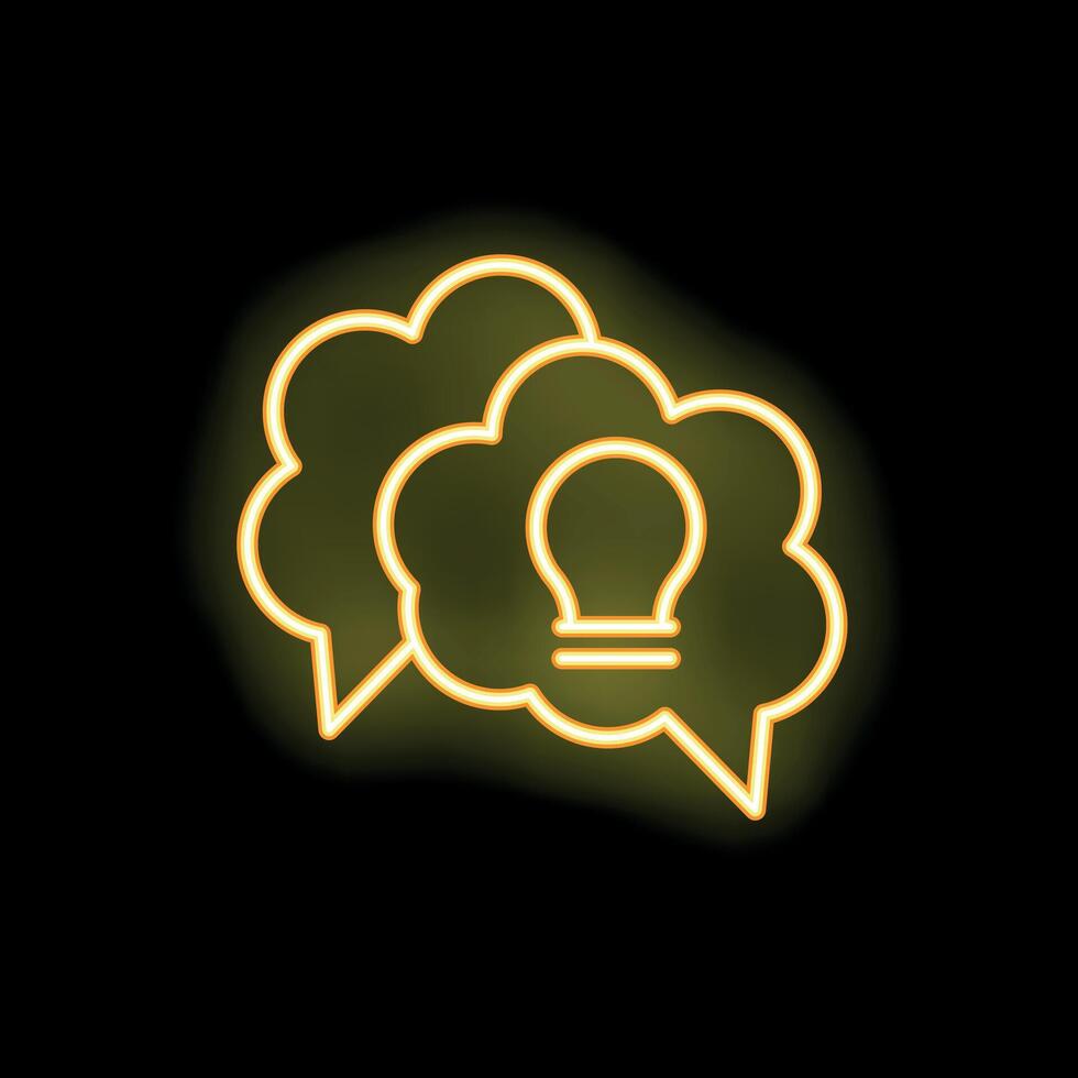 Neon yellow speech bubble with light bulb inside on black background vector