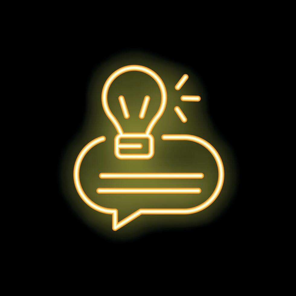 Neon light bulb shining over speech bubble on black background vector