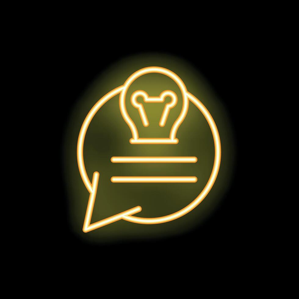 Neon yellow light bulb chat bubble brainstorming new idea concept vector
