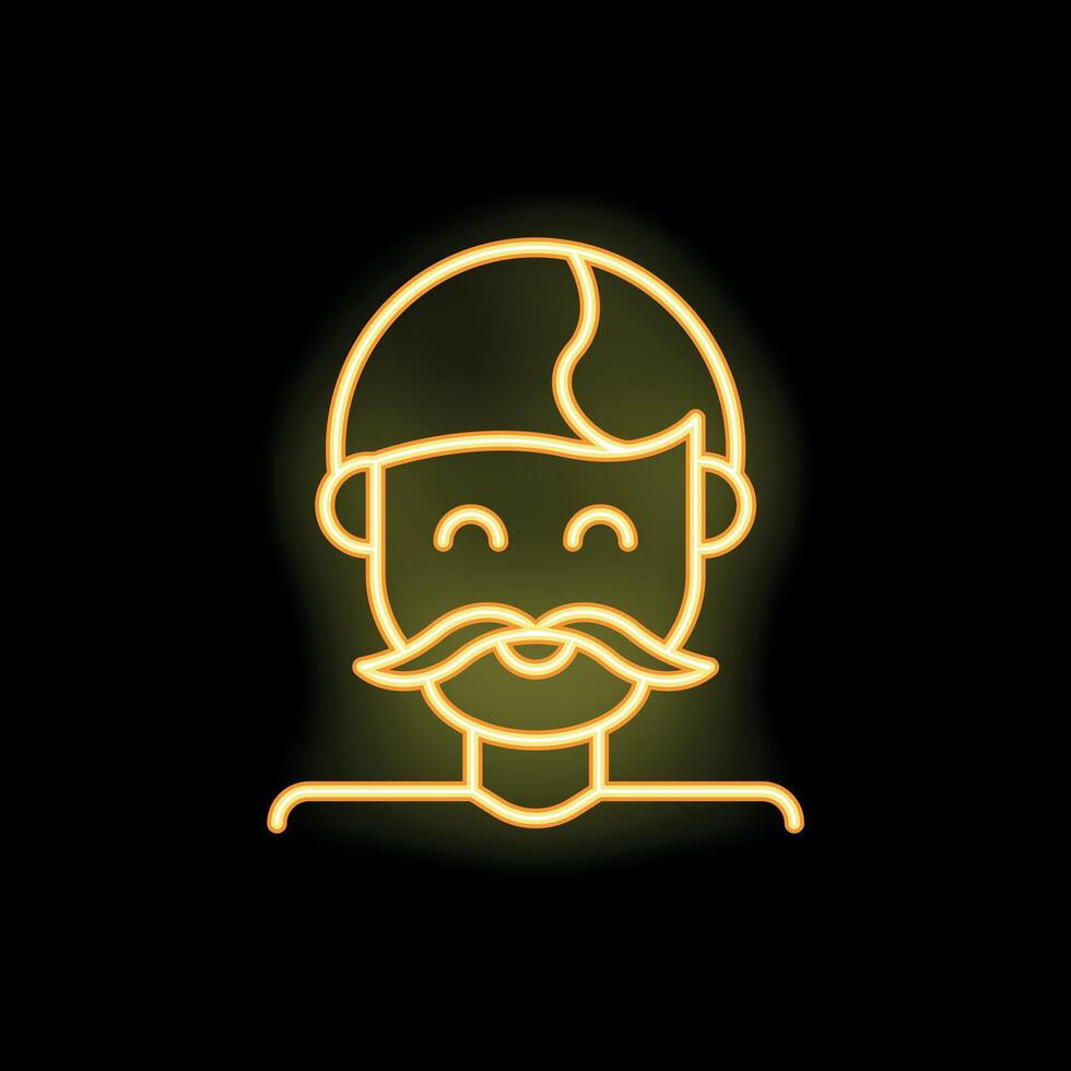 Neon style icon of smiling construction worker wearing hard hat vector