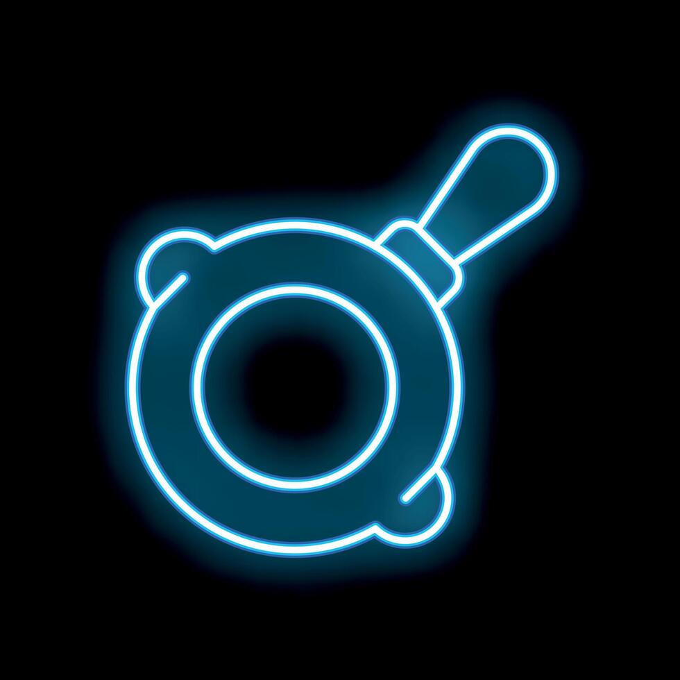 Blue neon sign of a frying pan on a black background vector