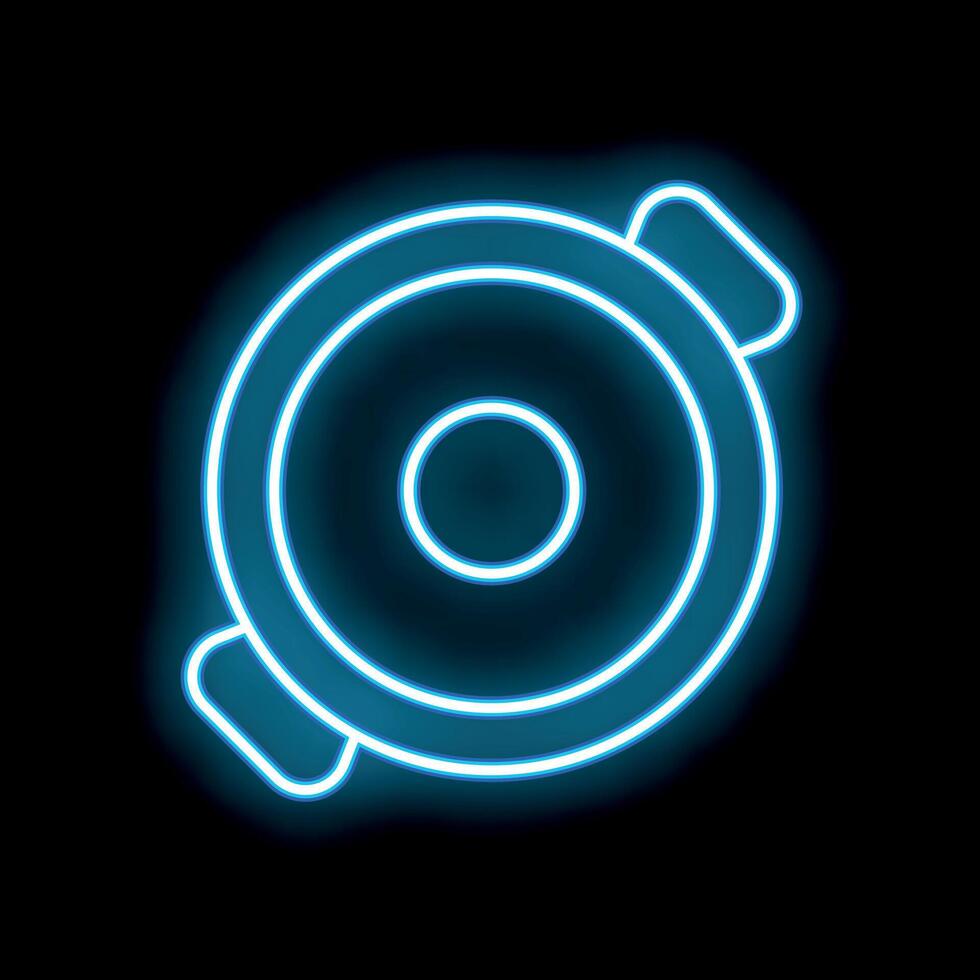 Blue neon sign of a saucepan lid on a black background vector