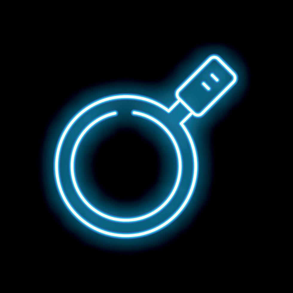 Blue neon sign frying pan icon on black background vector