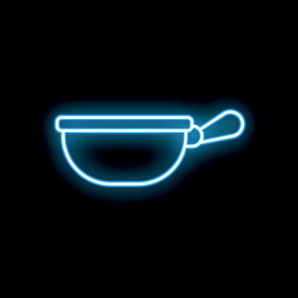Neon blue frying pan icon glowing on a black background vector