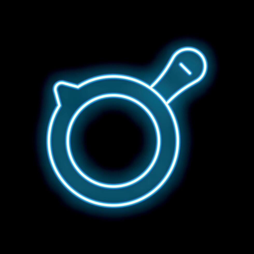 Neon frying pan glowing on dark background vector