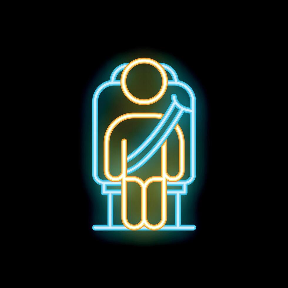 Neon sign of passenger fastening seat belt in airplane or public transport vector