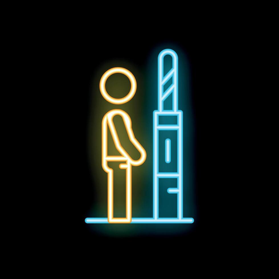 Neon icon of person standing at turnstile gate entrance access point vector