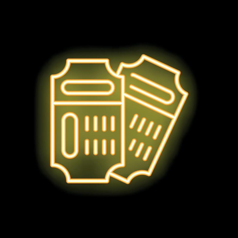 Neon yellow tickets glowing on black background vector