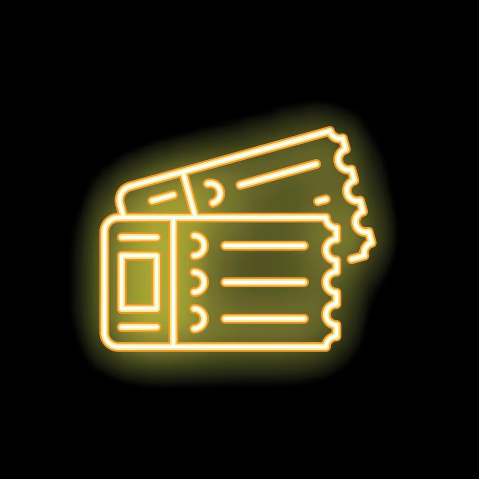 Neon yellow glowing tickets icon graphic on black background vector