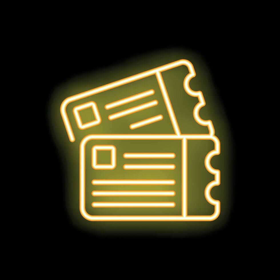 Yellow neon sign representing two tickets on a black background vector
