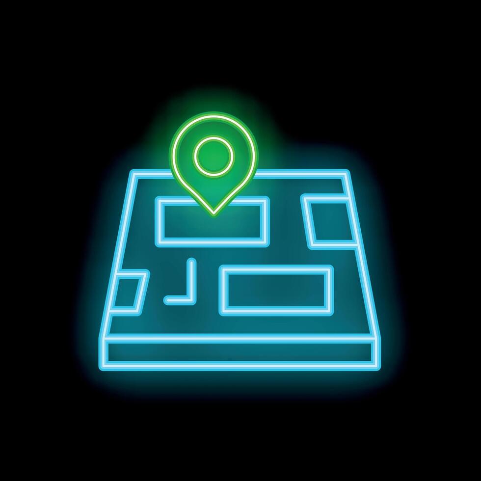 Neon green location pin showing position on a city map vector