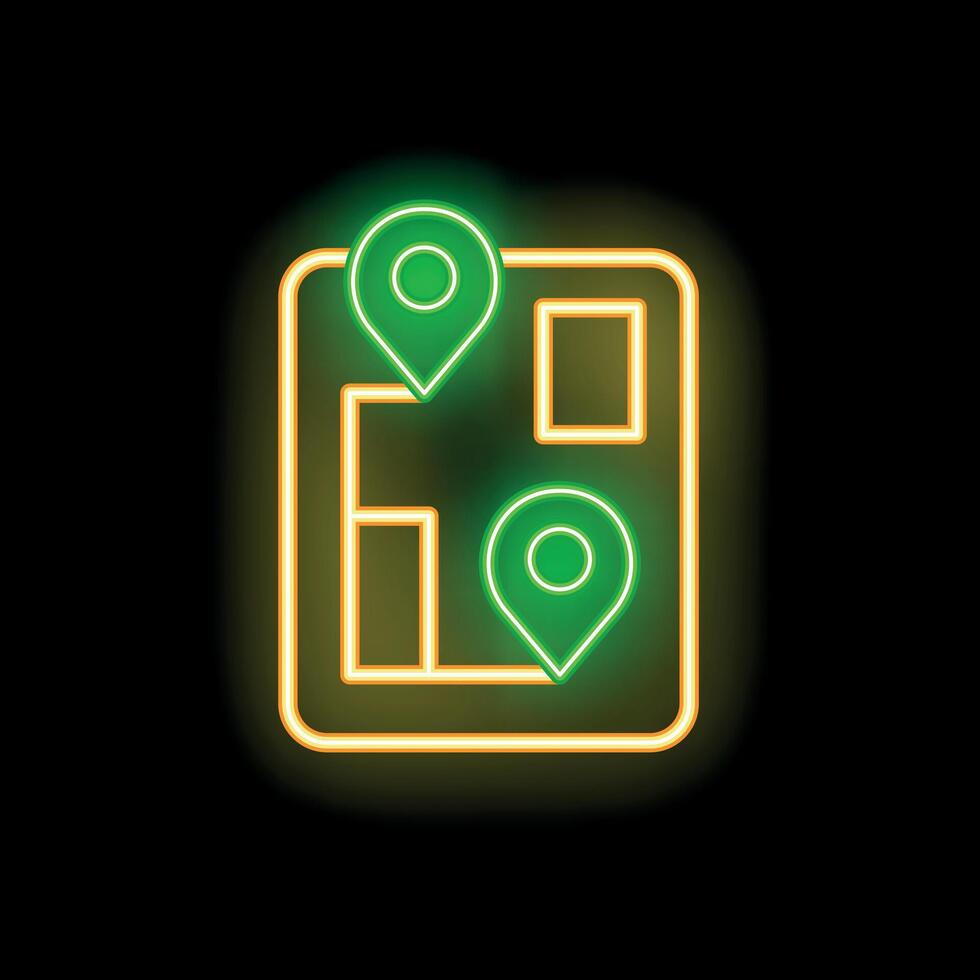 Glowing neon line city navigation icon isolated on black background vector