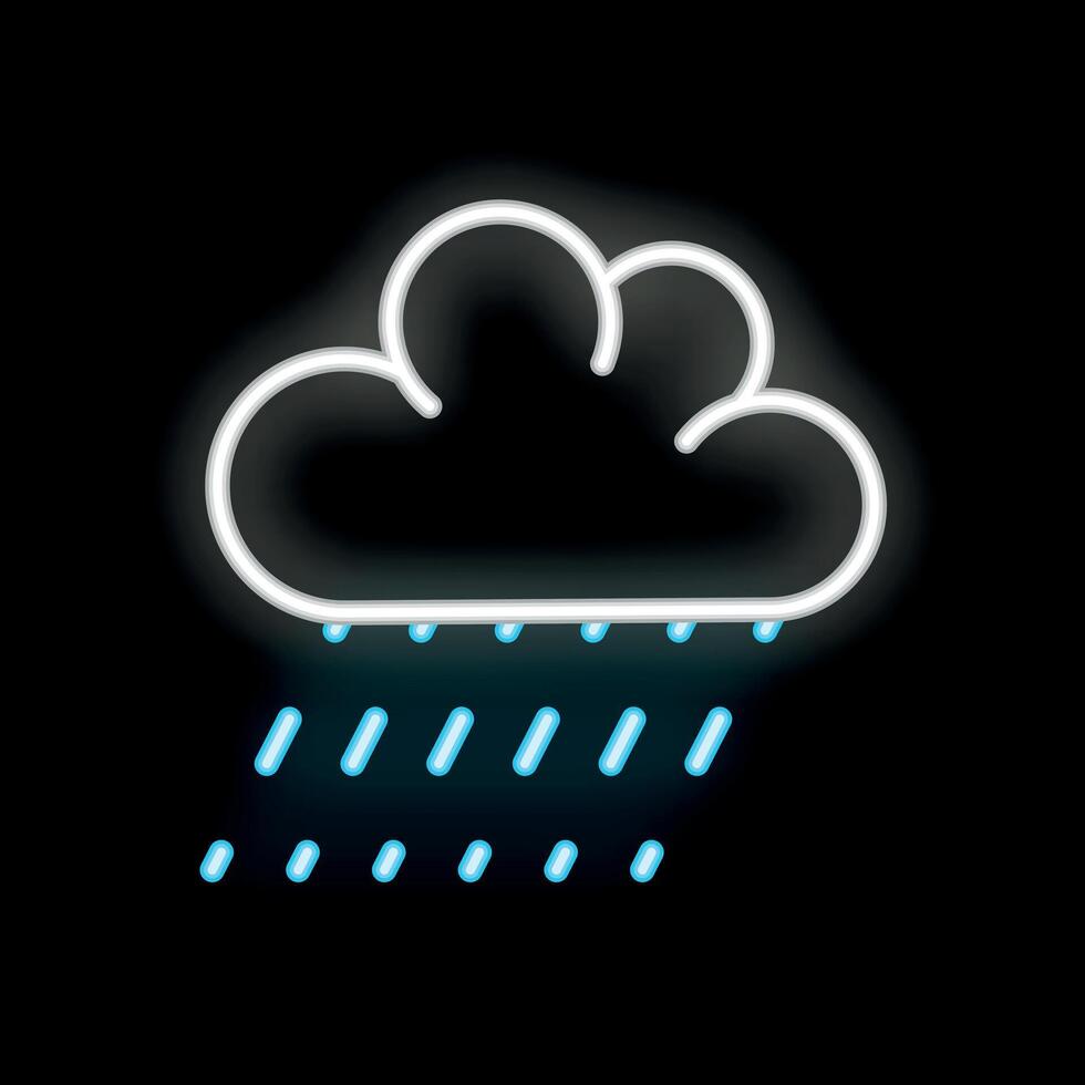 White neon cloud pouring blue neon rain on black background vector