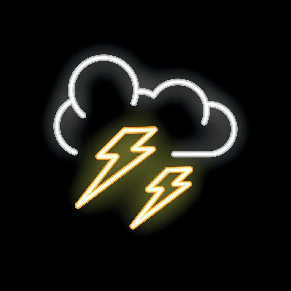 Neon sign representing storm cloud with lightning striking down vector
