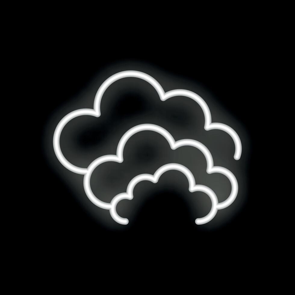 White neon sign showing three fluffy clouds on black background vector