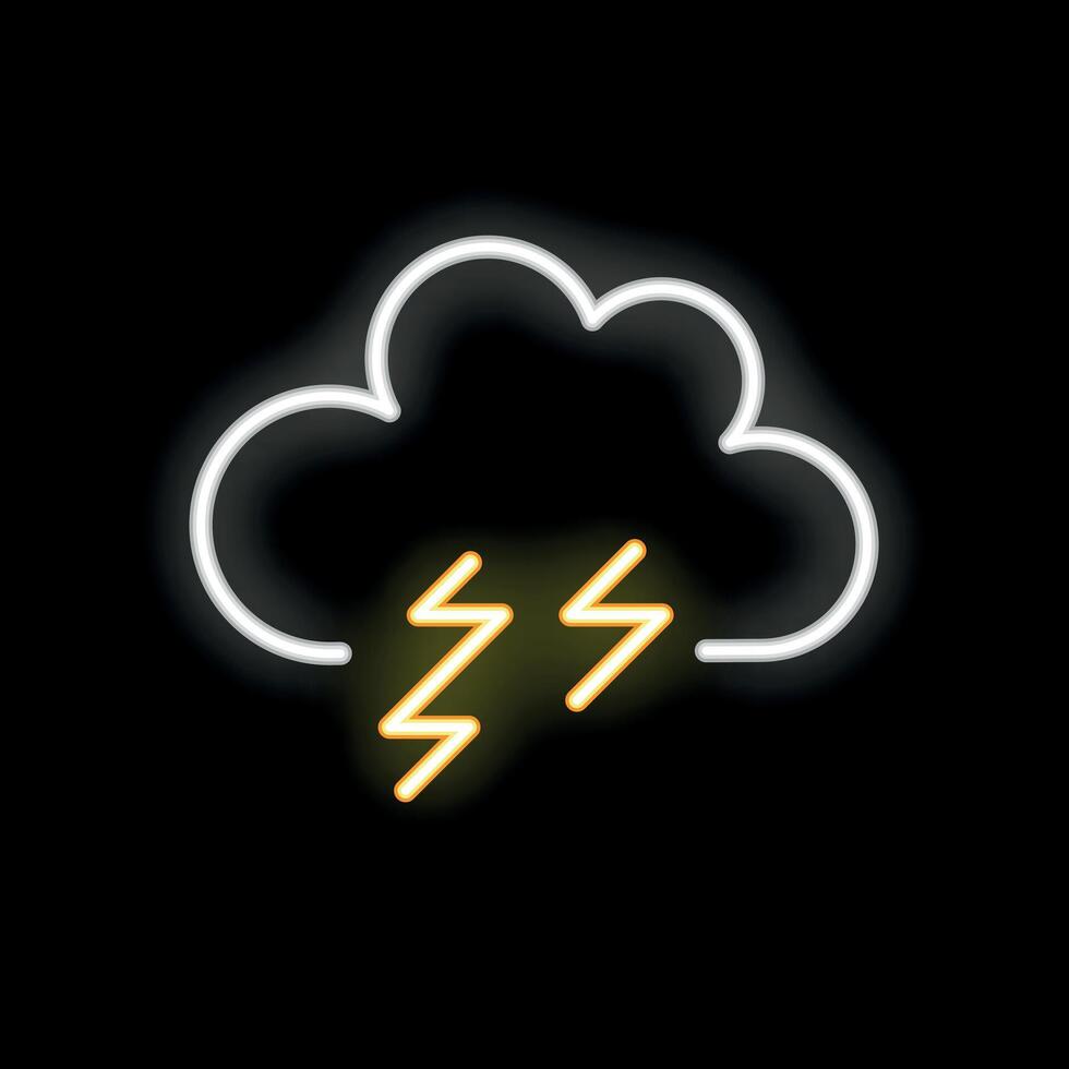 Neon style icon of cloud with lightning striking for storm concept vector